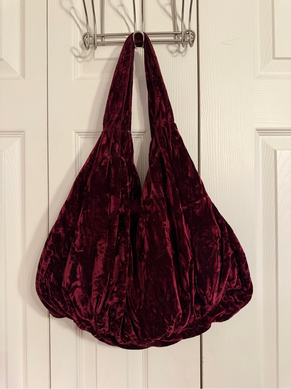 Burgundy Crushed Velvet Oversized Hobo Bag Slouchy Boho Witchy Shoulder Purse
